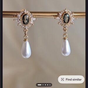 Gold and Pearl Drop Earrings with Crystal Accents